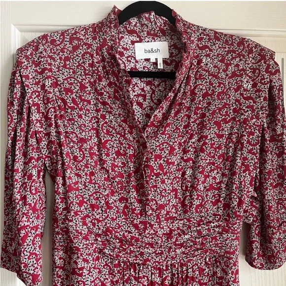 BA&SH Chelsea Wrap-effect Red Floral Print Crepe Dress 6 Like New - Picture 6 of 16